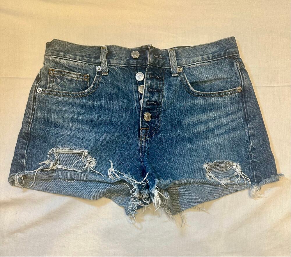 7 For All Mankind Distressed Cutoff Denim Shorts Button Fly